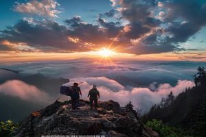 快猫视频旅行风光内容，旅行者在山顶拍摄日出云海大片，壮观震撼
